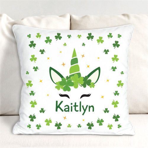 Personalized St. Patrick's Day Unicorn Throw Pillow