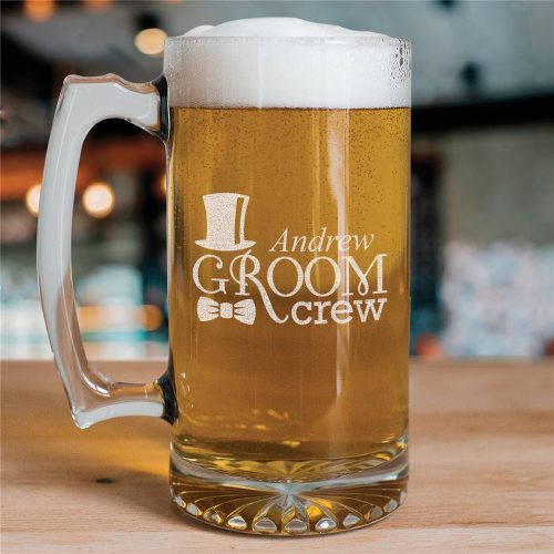 Engraved Groom Crew Glass Mug