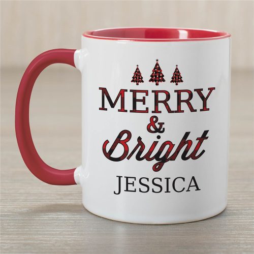 Personalized Merry & Bright Red Handle Coffee Mug