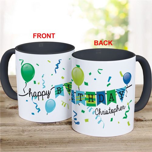 Personalized Green and Blue Happy Birthday Banner Mug