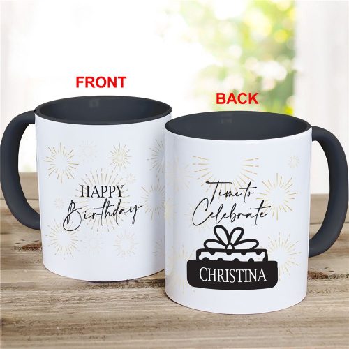 Personalized Happy Birthday Black and Gold Mug