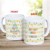 Personalized Happy Birthday with Yellow Stripes Coffee Mug