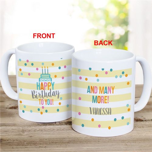 Personalized Happy Birthday with Yellow Stripes Coffee Mug