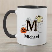 Personalized Polka Dot Ghost & Pumpkin Coffee Mug