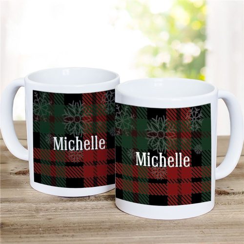 Personalized Snowflakes Plaid Coffee Mug
