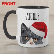 Personalized Santa Hat Watercolor Cats Black Handle Mug