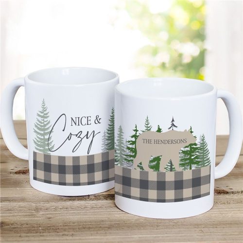 Personalized Nice and Cozy with Bear and Plaid Coffee Mug