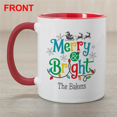Personalized Merry & Bright with Lights Red Handle Mug