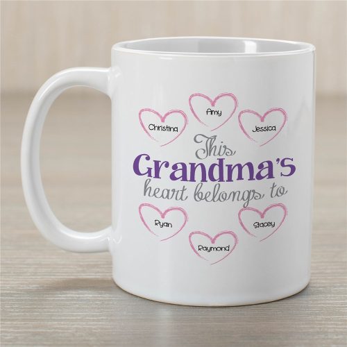 Personalized Grandmas Heart Belongs To White Coffee Mug