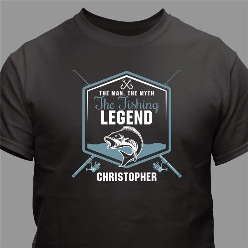 Personalized The Man The Myth Fishing Legend Black T-Shirt