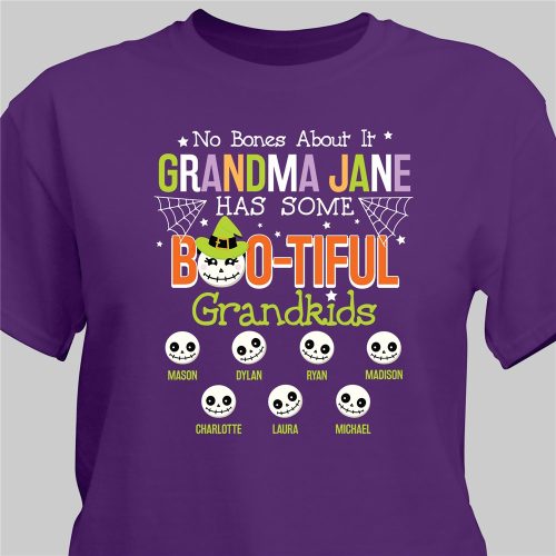 Personalized Boo-tiful Grandkids Skeleton Faces T-Shirt