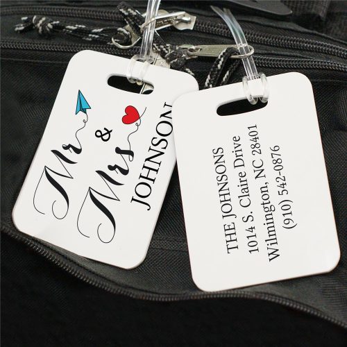 Personalized Paper Plane And Heart Mr. & Mrs. Luggage Tag