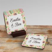 Personalized Watercolor Floral Frame Coasters