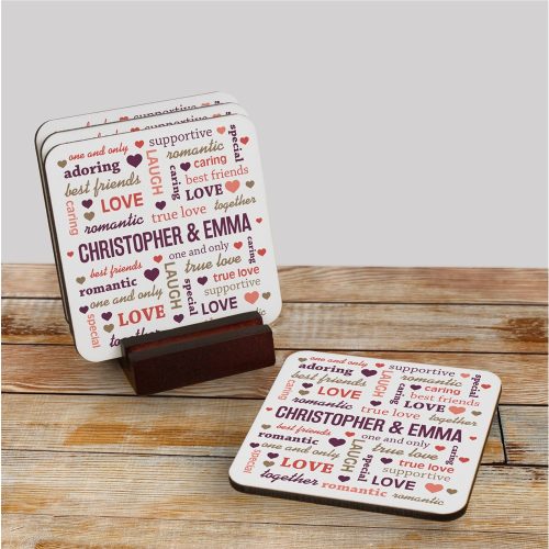Personalized Valentine's Day Word Art Coaster Set