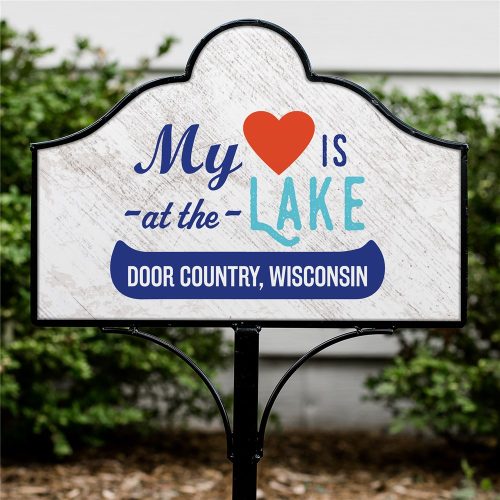 Personalized My Heart Is At The Lake Magnetic Yard Sign