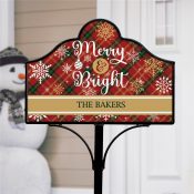Personalized Merry & Bright Plaid Magnetic Yard Sign SET
