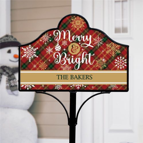 Personalized Merry & Bright Plaid Magnetic Yard Sign SET