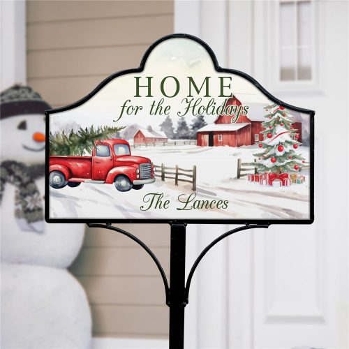 Personalized Red Truck and Barn Country Christmas Magnetic Yard Sign SET
