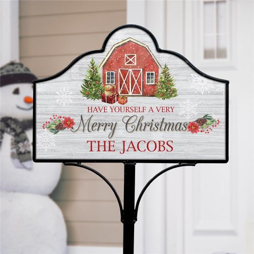 Personalized Red Barn Christmas Magnetic Yard Sign SET