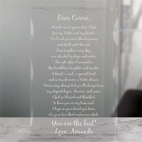 To My Sister Personalized Scalloped Edge Keepsake Block