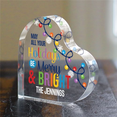 Personalized Merry & Bright Acrylic Heart Keepsake