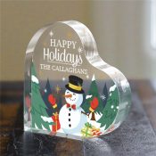 Personalized Snowman in Winter Scene Acrylic Heart Keepsake