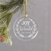 Engraved Joy to the World Round Glass Ornament