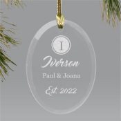 Engraved Couples Name And Initial Oval Glass Ornament