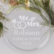 Engraved Wedding Rings Round Glass Ornament