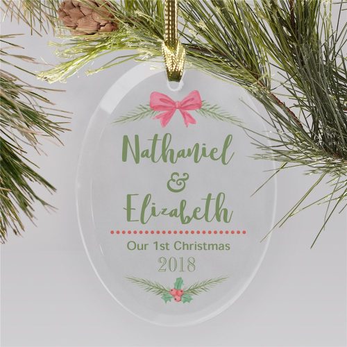 Personalized Couples First Christmas Glass Ornament