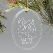 Engraved Mr. & Mrs. Oval Glass Ornament