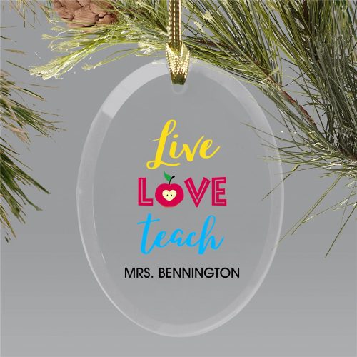 Personalized Live Love Teach Oval Ornament