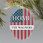 Personalized Patriotic Home Oval Glass Ornament