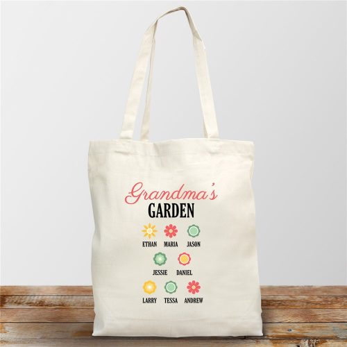 Personalized Grandma's Garden Natural Canvas Tote Bag