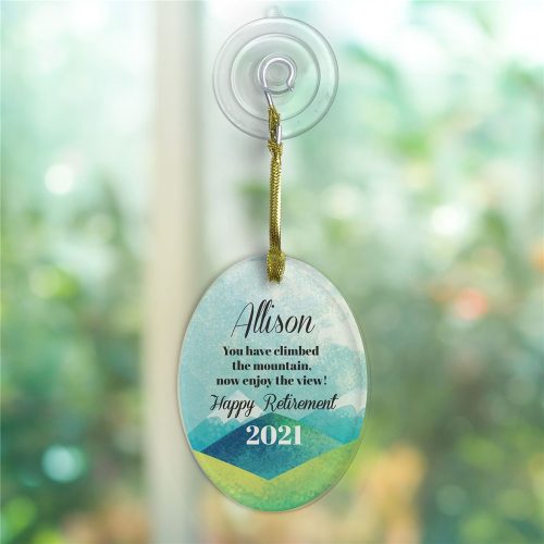 Personalized Happy Retirement Landscape Jade Glass Oval Ornament with suction cup