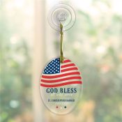 Personalized Patriotic Flag God Bless All Who Serve Oval Glass Ornament