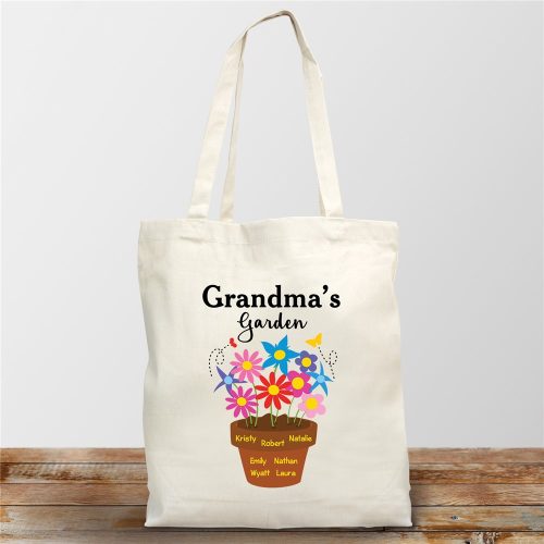 Personalized Grandma's Garden Flower Pot Natural Canvas Tote Bag
