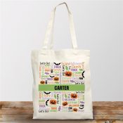 Personalized Halloween Candy & Bats Word Art Tote Bag