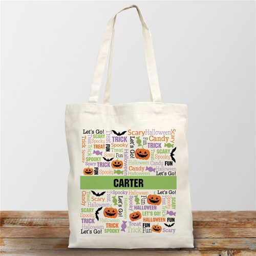 Personalized Halloween Candy & Bats Word Art Tote Bag