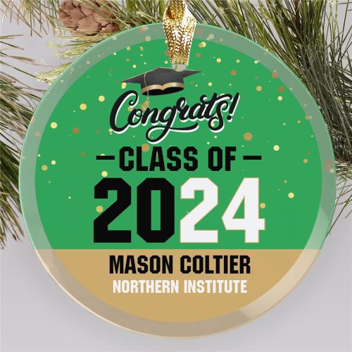 Personalized Cap over Congrats Round Glass Ornament