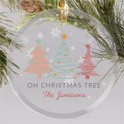 Personalized Pastel Christmas Trees Oh Christmas Tree Round Glass Ornament