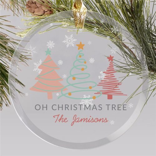 Personalized Pastel Christmas Trees Oh Christmas Tree Round Glass Ornament
