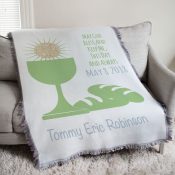 First Communion Eucharist Green Tapestry Throw