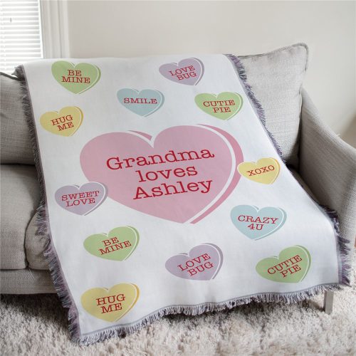 Personalized Conversation Hearts Afghan Throw