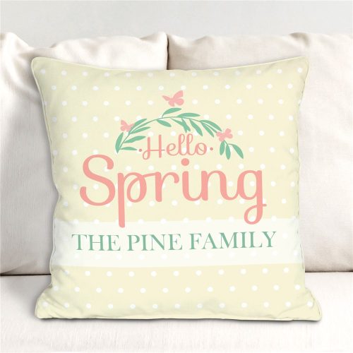 Personalized Hello Spring Polka Dot Throw Pillow
