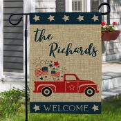 Personalized Patriotic Welcome Truck Burlap Garden Flag
