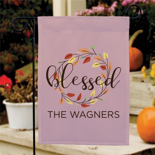 Personalized Blessed Wreath with Leaves Garden Flag