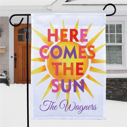 Personalized Here Comes The Sun Garden Flag