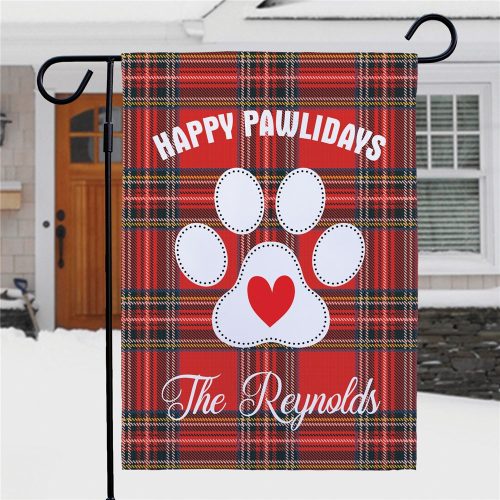 Personalized Happy Pawlidays Garden Flag