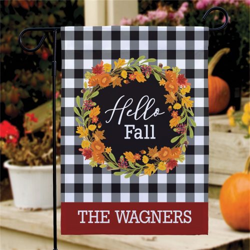 Personalized Hello Fall Wreathe Garden Flag